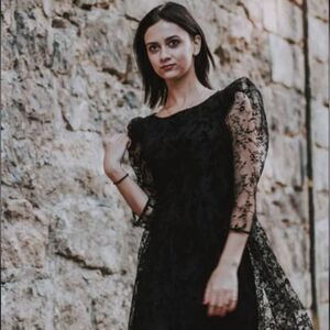 Zara Floral Tulle Black Midi Dress Size S